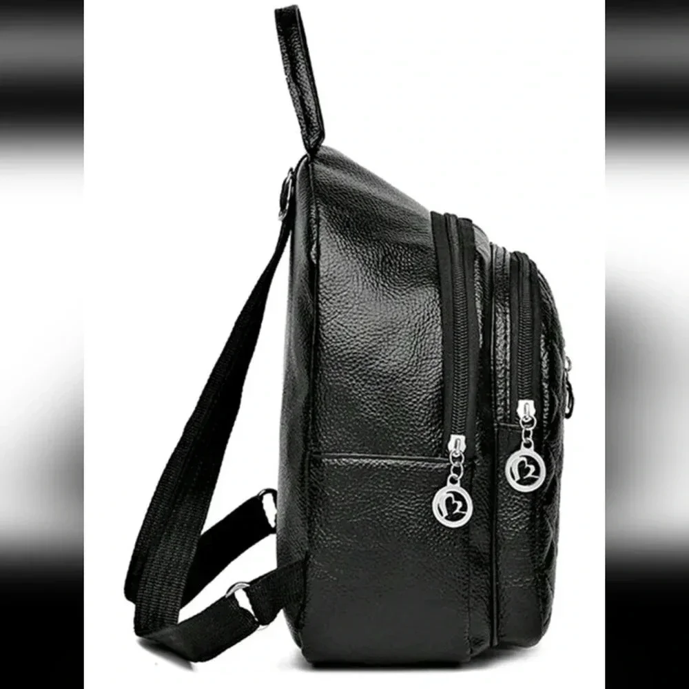 Black faux leather style bag purse women's handbag crossbody backpack bow print